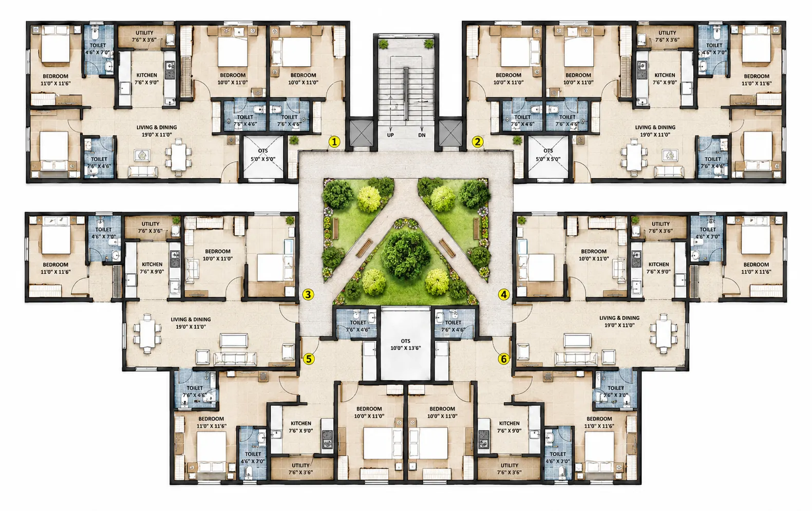 Typical floor plan, Block B
