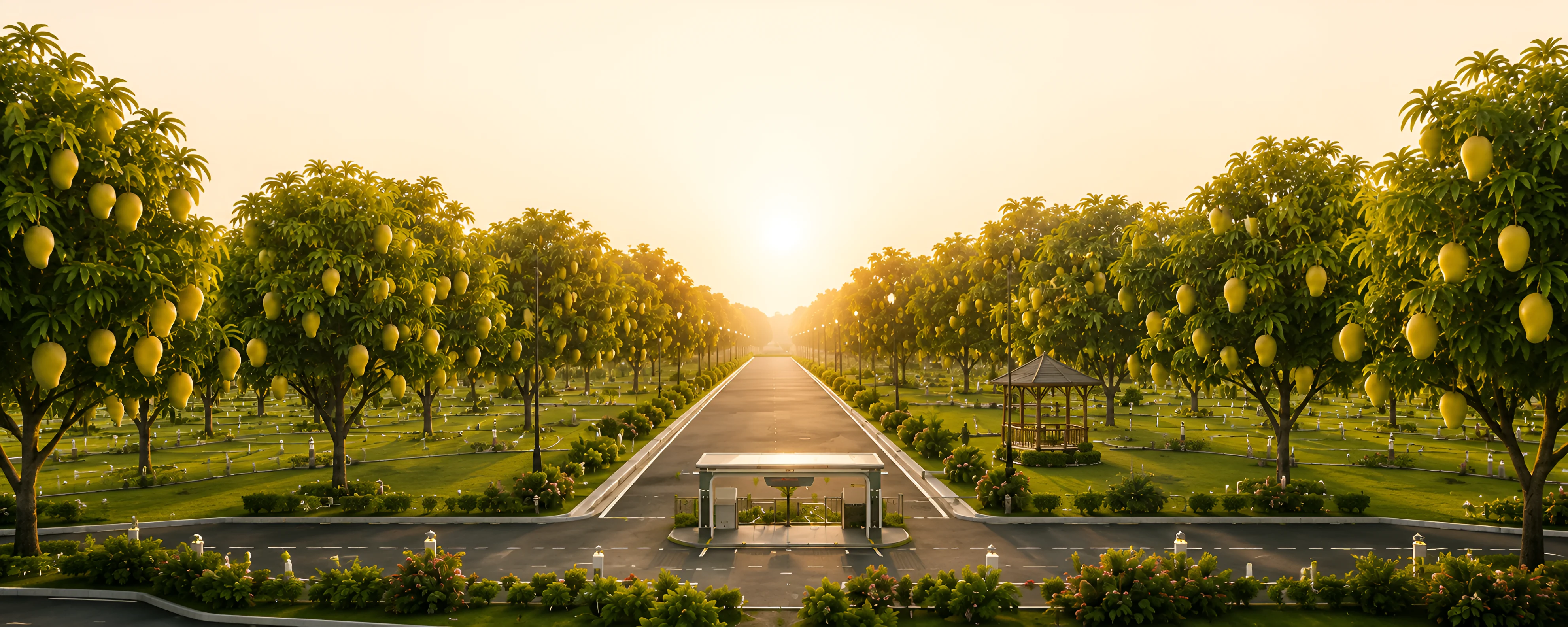 Mango grove avenue leading to the Kundapuram entrance at sunset